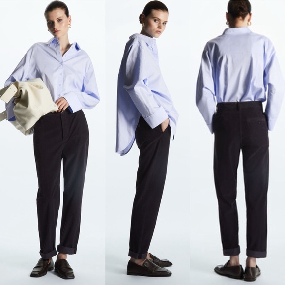 NWT COS Straight Leg Fit Corduroy Chinos Pants Navy Blue US 2 High Rise Classic - Picture 4 of 16